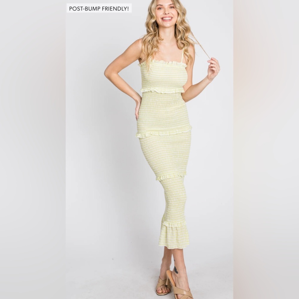 Pinkblush lime gingham smocked bodycon midi nwot - Picture 3 of 4